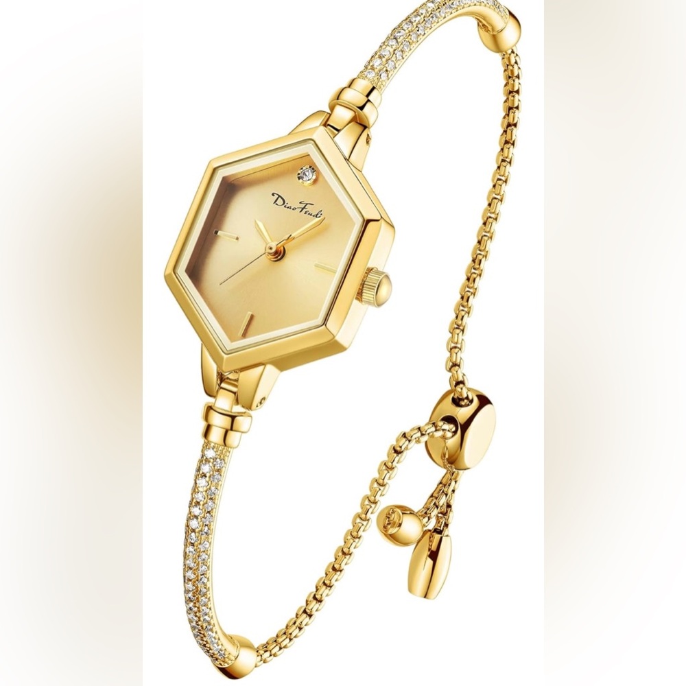 Rose Gold Petite Bracelet Watch for Women, Diamond Dress Analog